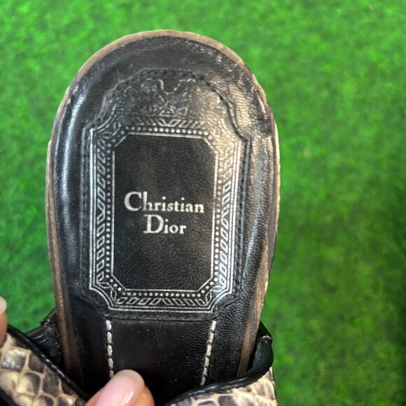 Dior Feline Snakeskin Python Sandals Heels Platform Slingback Shoes 37.5 - Picture 6 of 13